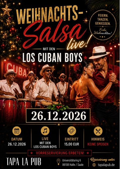 Weihnachts-Salsa  live mit den LOS CUBAN BOYS - 26.12.2026
